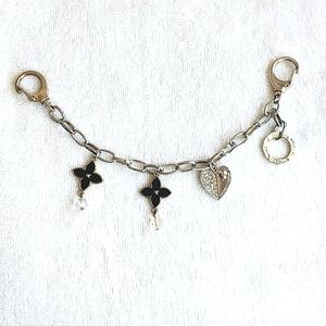 Michael Kors Charms on BAG CHAIN Silver Purse Chain Charms w 2 Black Flowers